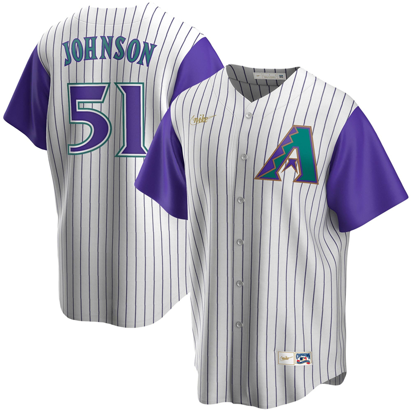 2020 MLB Men Arizona Diamondbacks 51 Randy Johnson Nike Cream Purple Alternate Cooperstown Collection Player Jersey 1